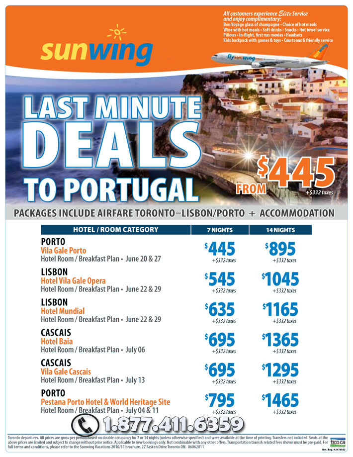 Sunwing Vacations Specials - Last Minute Deals to Portugal