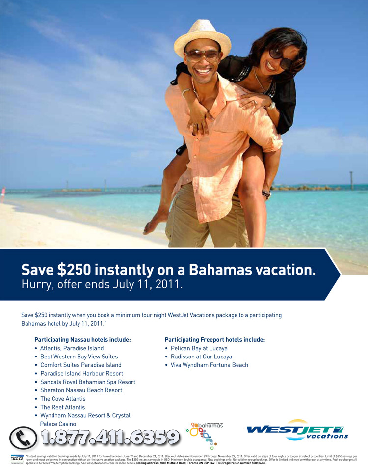 Save $250 on a Bahamas Vacation with Westjet Vacations
