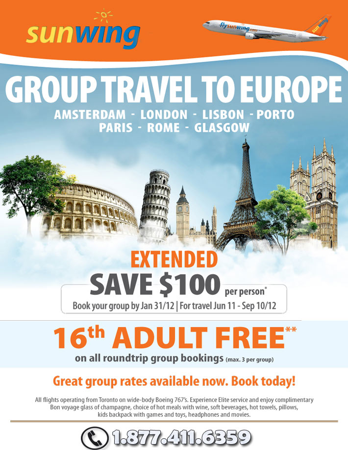 Sunwing Vacations Specials - Groups Deals to Europe