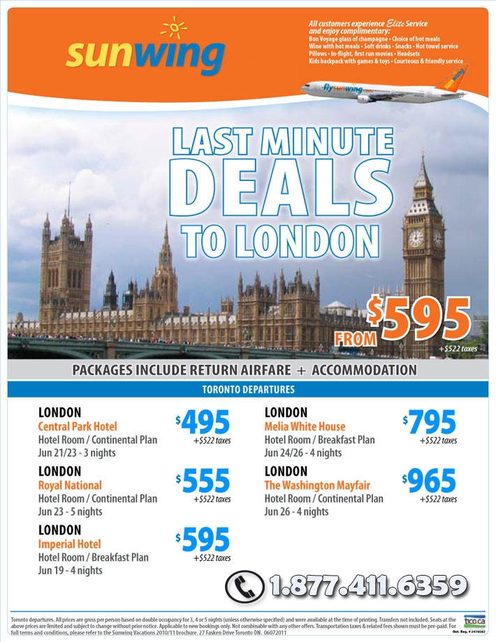 Sunwing Vacations Specials - Last Minute Deals to London